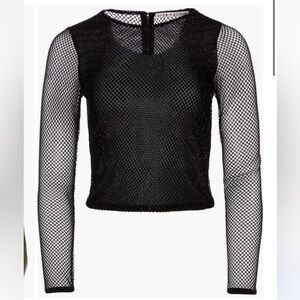 Black, rhinestone, fishnet, Alice and Olivia, crop